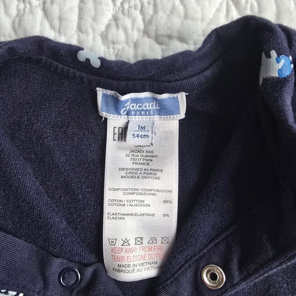 Jacadi Unisex Mid Weight Cotton Footed Sleeper Newborn -1month Mouse Print - Picture 4 of 7